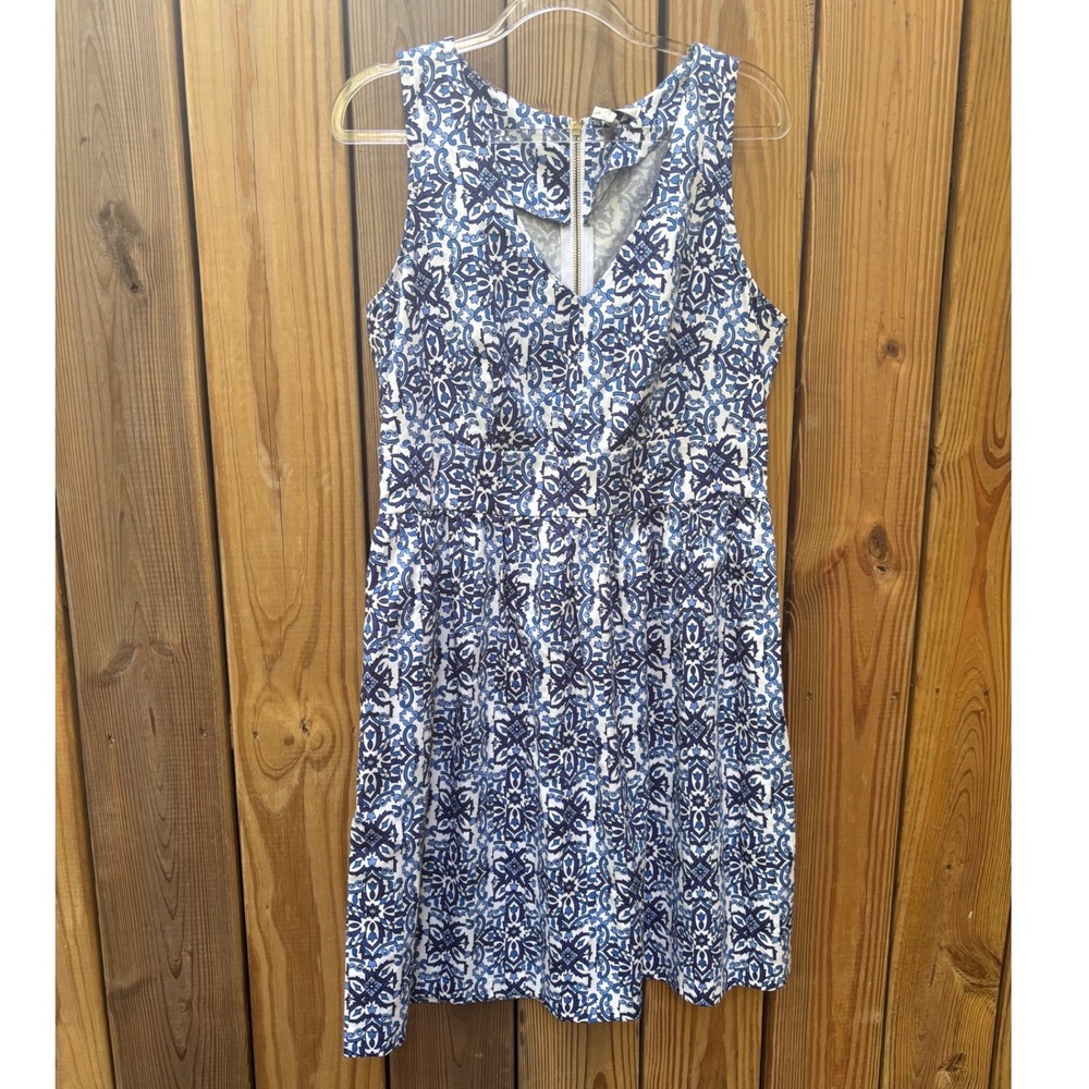 Milly for DesigNation Capri Italia Fit Flare Dress Blue Tile Print Size 12 NWT